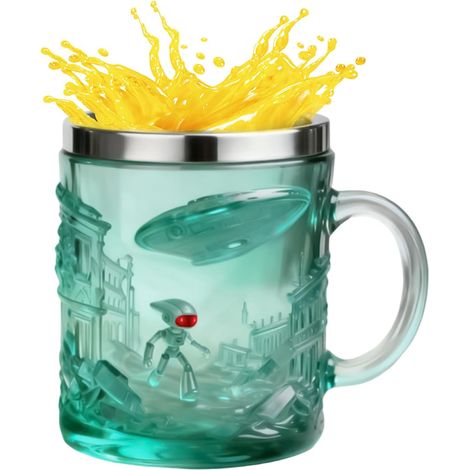 Tasse À Café – Extraterrestrischer 3D-Reliefbehälter von 200 ml, Tasse À Bord aus Edelstahl, kreatives Design Sculpté Pour Driissons, Grün (1/5)
