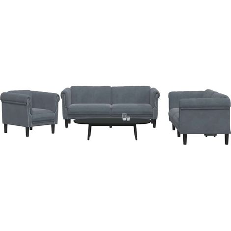 Ensemble de canapés 3 pièces en velours gris foncé, fauteuil et canapés 2/3 places - PANGIVO (1/5)