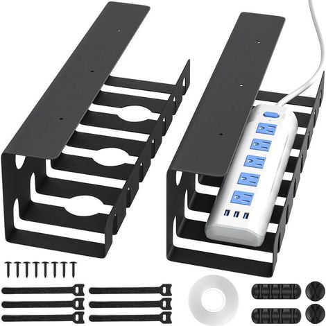Cable management system for desks (set of 2) – Steel cable management – Quick and easy installation – Cable cover – Robust and practical cable management – Maximum load capacity: 5 kg, Black (1/5)