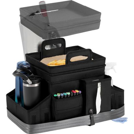 Organisateur et Rangement de Voiture pour Siège Arrière et Avant - Caddy Pliable avec Sangle d'Appui-Tête, Glacière Isolée Étanche, Couvercle et Porte-Gobelets  Adapté au Siège Passager (1/5)