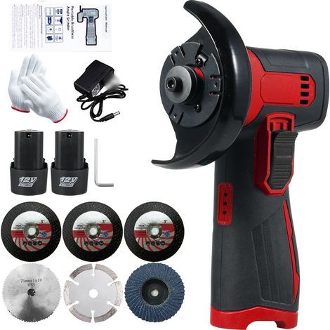 12V Cordless Angle Grinder, Angle Grinder with Saw Blades, Professional Angle Grinder with 2 x 1300mAh Batteries, 19500 rpm, for Grinding and Cutting, DIY, Electrician, Mechanic (1/3)