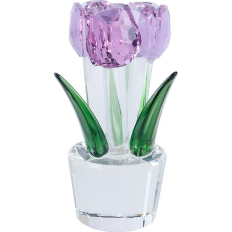 Tulipe en cristal, ornement en verre, cadeau idéal pour Noël et un anniversaire (3 fleurs violettes) 40,8 x 91 mm, 129 g (1/5)