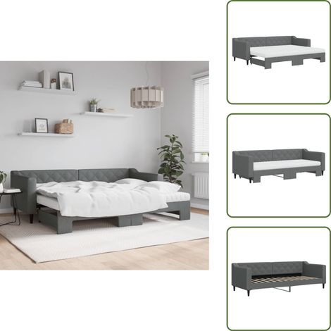 Tagesbett Ausziehbar mit Matratzen Dunkelgrau 80x200 cm Stoff - Ausziehbares Tagesbett - Ausziehbare Tagesbetten - Schlafbett - Gästebett (1/5)
