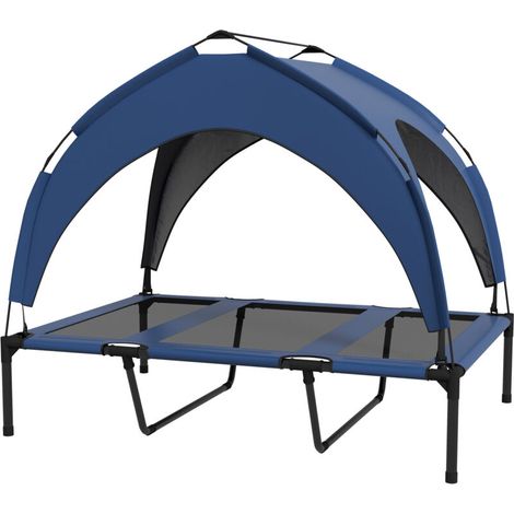 Lit pour chien chat sur pieds lit chien surélevé velum anti-UV oxford sac de transport 106 x 76 x 94 cm bleu foncé