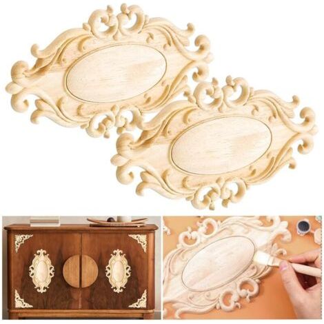 Pair Moulure Decorative 2 Pièces Moulure Decorative Bois Incrustation en Bois Sculpté Applique Bois Sculpté Decoration Artisanat Bois Sculpté Meuble Rond Moulure Decorative Bois