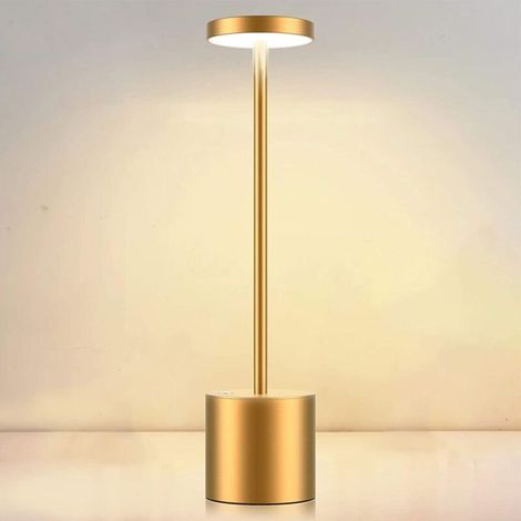 Lampe de table sans fil, batterie rechargeable 6000 mAh, 2 niveaux de luminosité, lampe de chevet en métal, pour salon, chambre à coucher, bureau, studio (doré) (1/4)