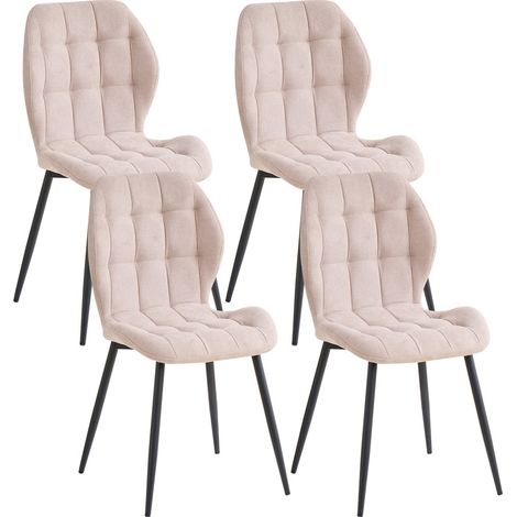 Wokaka Set di 4 sedie da pranzo – Sedie ergonomiche – Schienale alto – Metallo – Lino beige – Ideali per sala da pranzo e cucina (1/5)