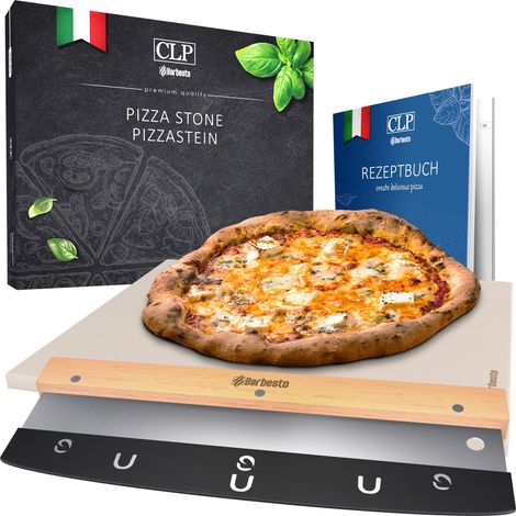 CLP – Pierre à pizza en cordiérite 38x30 cm – Résiste à 900°C – Surface résistante pour cuisson parfaite – Inclus : coupe-pizza