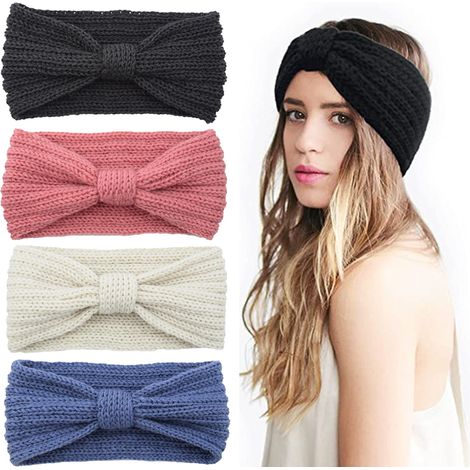 Headband Tricoté - Chaud Élastique En Laine - Pour Hiver Automne - Protection Oreilles Tête - 4 Pièces (1/5)