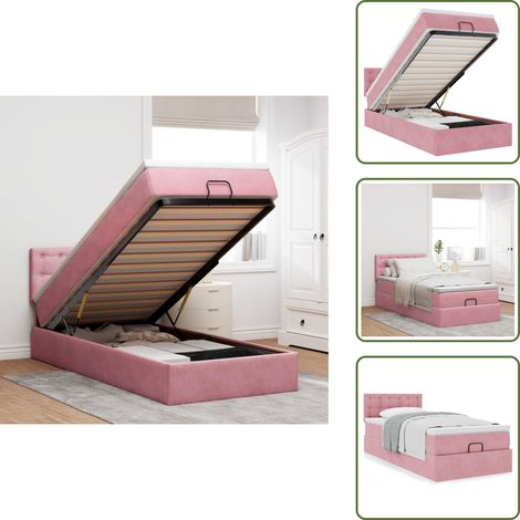 Cadre de lit ottoman avec matelas rose 90x190 cm velours - Cadre De Lit Ottoman - Cadres De Lit Ottoman - Cadre De Lit - Cadre De Lit Avec Rangement (1/5)