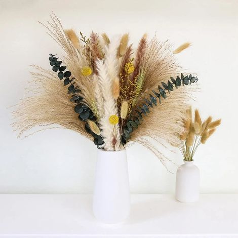 Plante Séchée - Bouquet Naturel Pampa Grass Eucalyptus Queue De Lapin Blé - Décoration Intérieure Bohème - 21 Pièces (1/5)