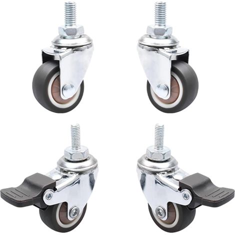 Lot de 4 Roulettes pour meubles, 25 mm, TPR et métal, 360°, avec freins (1/5)