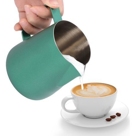 Tasse/pot à latte art en forme de cygne en téflon de 400 ml avec remplissage au lait vert (1/5)