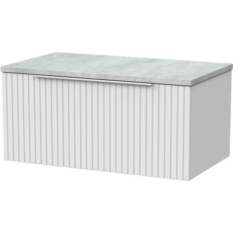 Callingwood Contemporary Wall Hung 1 Drawer Vanity Unit with Bellato Grey Laminate Worktop , 800mm, Matt White