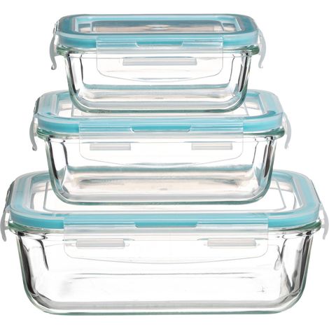 5Five Simply Smart – Ensemble de contenants en verre hermétiques 3 pièces – Capacités 330/540/1180 ml – Dimensions 13,9x10,5 cm à 21,5x15,7 cm – Sans BPA