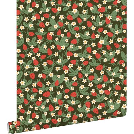 papier peint fraises vert et rouge - ESTAhome (1/5)