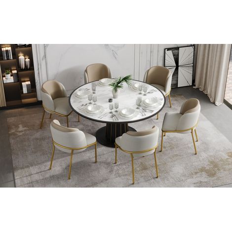 Silla de Comedor en Polipiel PVC, Respaldo Ergonómico, Patas Regulables, Madera y Metal, Beige (1/5)