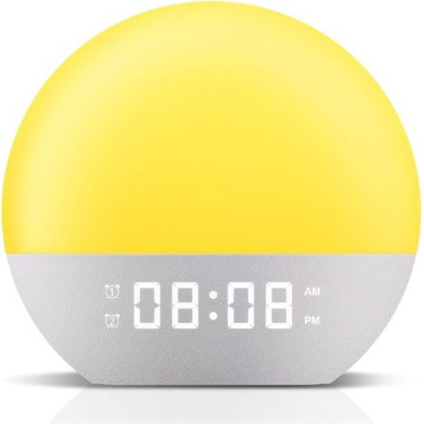 Réveil Lumière du Jour avec Effet Lever de Soleil – Réveil Lumière Numérique avec 24 Sons Apaisants, 20 Niveaux de Luminosité, Double Alarme, Couleurs LED Variées & Variations Lumineuses Multiples (1/4)