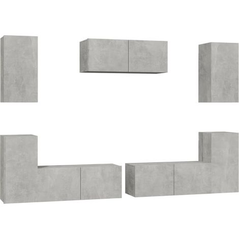 Set di mobili da 7 pezzi tra cui armadio credenza mobile TV televisore per soggiorno camera da letto salotto legno ingegnerizzato grigio 020025162