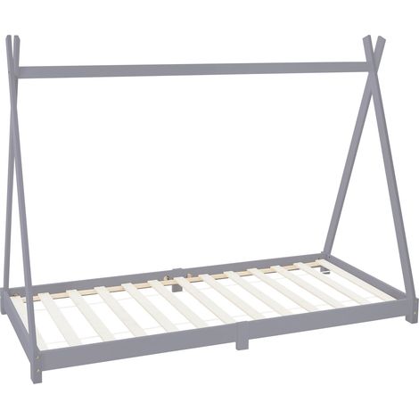 ML-Design Cama Infantil Tipi Gris Claro 90x200 cm Madera de Pino Maciza con Somier Estructura de Listones, Cuna de Suelo en Forma de Casa Tienda de Campaña de Indio Mobiliario Juego, Lecho Niño y Bebé (1/5)
