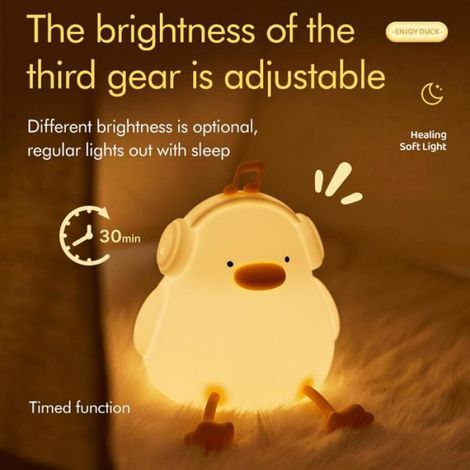 Veilleuse musicale canard en silicone – Rechargeable par USB, douce lumière chaude, décoration et cadeau pour chambre d'enfant, 110 (1/5)