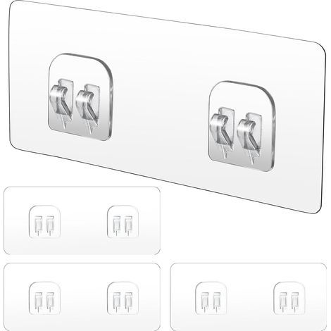 Juego de 4 ganchos adhesivos, de plástico transparente, impermeables, para baño y cocina. (1/5)