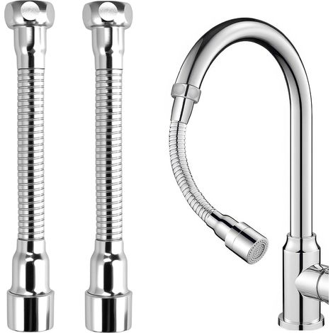 Lot De 2 Rallonge Robinet 16cm Acier Inoxydable Pivotant 360° Extension Cuisine Salle De Bain Lavabo (1/5)