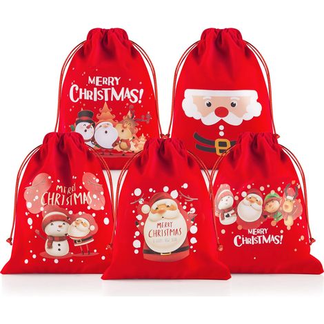 Sacs cadeaux de Noël, 5 sacs en flanelle avec cordon de serrage, taille moyenne, adaptés comme cadeau de Noël, 3020 cm. (1/5)