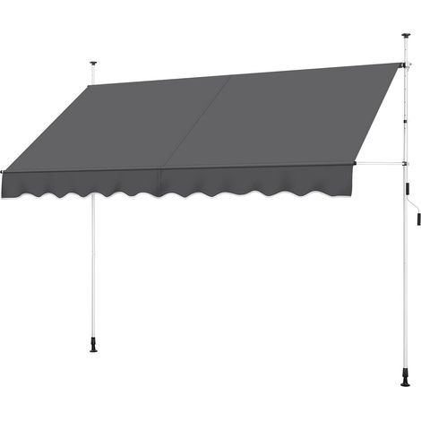 Store Banne Manuel 300 cm avec Manivelle, Auvent Rétractable Réglable en Hauteur et en Inclinaison sans Percement pour Balcon, Terrasse, Jardin Gris (1/5)