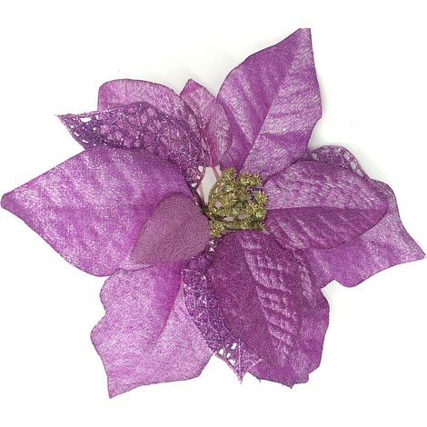 Lot de 12 poinsettias décoratifs en soie de 19,8 cm (7,8 pouces) pour sapin de Noël. Fleurs artificielles violettes. (1/5)