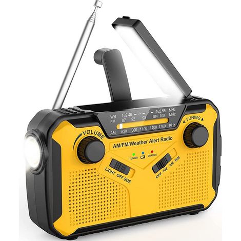 generador de radio, batería de 2500 mAh, linterna LED, alarma SOS, radio AM/FM, cargador USB, panel solar, camping (1/5)