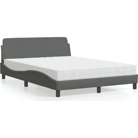 vidaXL Lit avec matelas Dover gris foncé 140x190 cm tissu (1/4)
