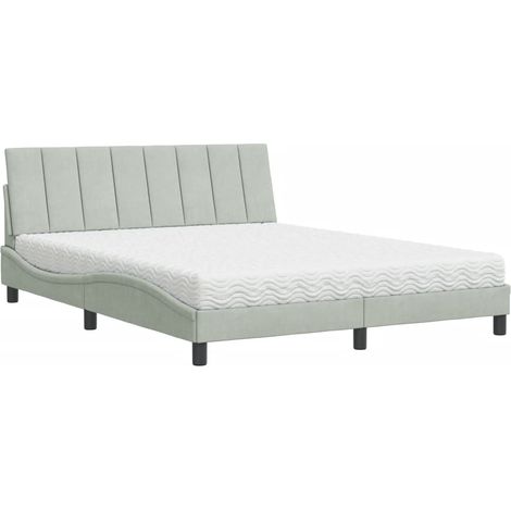 Maison Exclusive - Bett mit Matratze "Hanko" Hellgrau 160x200 cm (1/5)