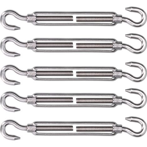Lot de 5 tendeurs à crochet et crochet pour câble métallique, en acier inoxydable 304, pour voile d'ombrage M4