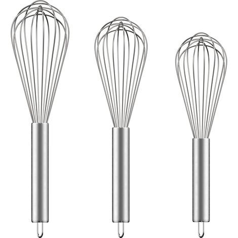 Fouets cuisine + spatule/brosse silicone - 1 set, Acier inoxydable 20,3cm+25,4cm+30,5cm - Transparent pour cuisiner/mélanger/battre (1/5)