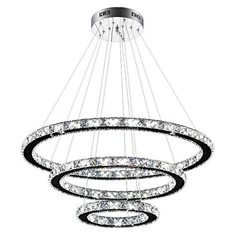 Naizy – Lustre LED 96 W blanc froid – Lampe suspendue design en cristal – 3 anneaux réglables (Φ : 30/50/70 cm) – Économie d'énergie A++