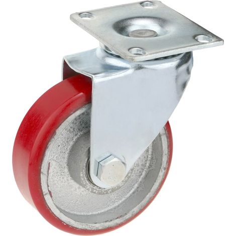 Roue pivotante industrielle en polyuréthane et métal sans frein 100 mm (1/5)