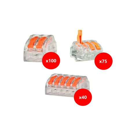 Capri - Lot connecteurs u00e0 levier 2, 3 et 5 entru00e9es - fil rigide ou souple 0,5-4 mm (215 borniers) - Ru00e9f : 308102+308103+308105 (1/5)