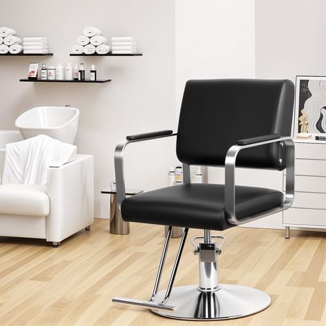 Fauteuil de barbier - vérin hydraulique, cuir artificiel haut de gamme, rotation libre à 360 degrés, capacité de charge de 150 kg, 53 × 47 × 100 cm, noir. (1/5)