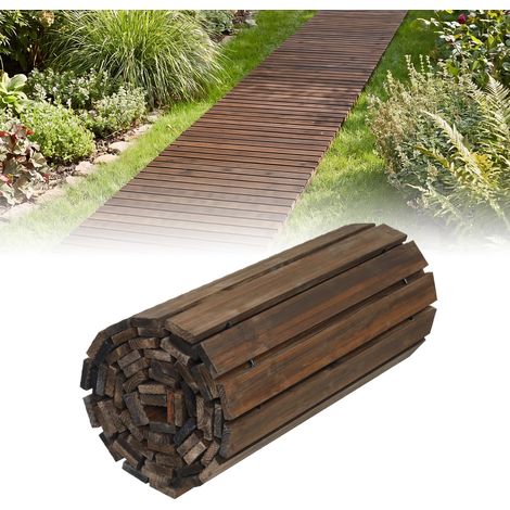 COSTWAY Sentiero da Giardino in Legno, Passerella Decorativa da Esterno, Superficie Antiscivolo, Collegamento con Fili Metallici, Sentiero Arrotolabile per Cortile e Spiaggia, 367 x 55 cm (Marrone) (1/5)
