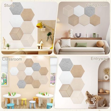 Tableros hexagonales de corcho,juego de 12 piezas,que incluyen 110 chinchetas,adecuados para decorar tablones de anuncios en paredes alicatadas (1/4)