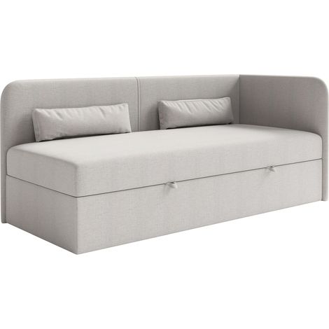 Selsey Calmmo – Jugendbett 90x200 mit Bettkasten, Chenille-Bezug, Kopfteil rechts, Hellgrau