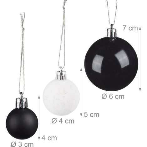 Lot de boules de Noël décoratives design festif 7 x 6 cm 5 x 4 cm 4 x 3 cm en plastique noir (1/2)
