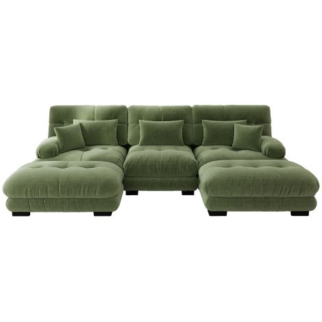 Canapé d'angle Canapé nuage surdimensionné en forme de U pour salon, chenille verte (1/5)