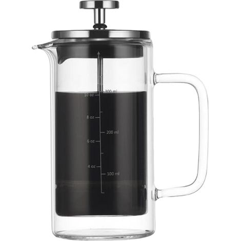 Doppelwandige French-Press-Kaffeemaschine mit 295 ml (10 oz) Fassungsvermögen, hitzebeständiger Borosilikatglaskanne mit hochdichtem Edelstahlfilter. (1/5)
