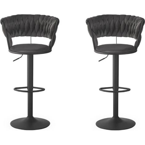 Lot de 2 Chaises de Bar en Velours "Odyssée" 87-109cm Gris (1/5)