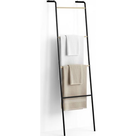 Échelle porte-serviettes Relaxdays en métal, 4 barreaux, pour serviettes & vêtements, gain de place, 158×40×28 cm, noir