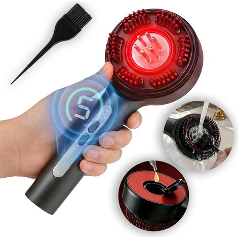 Electric scalp massager with oil applicator,  3-in-1 massage head brush for hair care,  red light therapy,  IPX7 waterproof,  scalp care device (1/5)