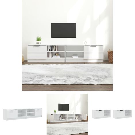 Schrank für TV - vidaXL TV-Schränke 2 Stk. Hochglanz-Weiß 80x35x36,5 cm Holzwerkstoff - Stauraum (1/5)