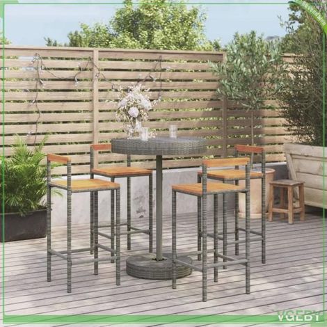 Ensemble de bar de jardin - FAFEICY - 3187721 - 5 pcs (1 table + 4 chaises) - Résine tressée & assise acacia - Cadre acier (1/5)